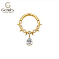 ASTM F136 Titanium Spiked Clicker Hoop Ring Teardrop CZ Crystal Dangle Wild Body Jewelry Gold Silver Rook Tragus
