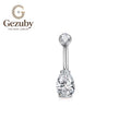 ASTM F136 Titanium Curved Barbell Clear Teardrop CZ Glacier Body Jewelry Silver Internally Threaded Belly Button