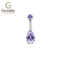 ASTM F136 Titanium Curved Barbell Purple Teardrop CZ Lavender Body Jewelry Silver Internally Threaded Belly Ring