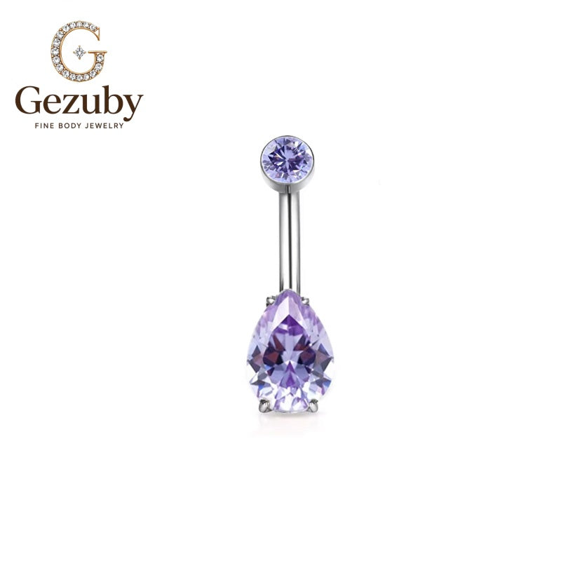 ASTM F136 Titanium Curved Barbell Purple Teardrop CZ Lavender Body Jewelry Silver Internally Threaded Belly Ring