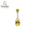 ASTM F136 Titanium Curved Barbell Yellow Teardrop CZ Citrine Body Jewelry Silver Internally Threaded Navel Belly