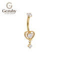 ASTM F136 Titanium Internally Threaded Belly Button Ring Heart CZ Dangle Curved Navel Barbell Piercing Jewelry Hypoallergenic Gold Silver