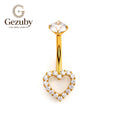 ASTM F136 Titanium Internally Threaded Belly Button Ring White Shell Heart Pave CZ Halo Navel Barbell Piercing Jewelry Hypoallergenic Gold Silver