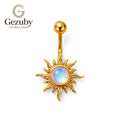ASTM F136 Titanium Internally Threaded Belly Button Ring Iridescent Moonstone Celestial Sunburst Navel Barbell Hypoallergenic Gold Silver