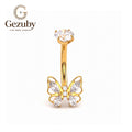 ASTM F136 Titanium Internally Threaded Belly Button Ring Clear CZ Marquise Butterfly Navel Barbell Piercing Jewelry Hypoallergenic Gold Silver