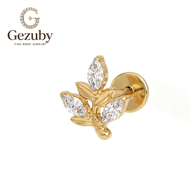 ASTM F136 Titanium Internally Threaded Labret Stud White Opal Flower CZ Dangle Cartilage Earring Hypoallergenic Gold Silver Helix Lobe