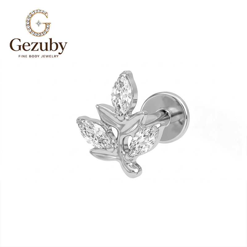 ASTM F136 Titanium Internally Threaded Labret Stud White Opal Flower CZ Dangle Cartilage Earring Hypoallergenic Gold Silver Helix Lobe