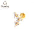 ASTM F136 Titanium Twin Flower Cluster CZ Labret Stud Arbor Threadless Body Piercing Gold Silver Tragus Stack
