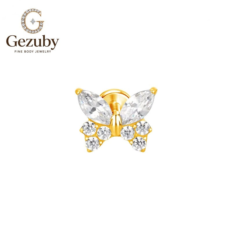 ASTM F136 Titanium Marquise Round Butterfly CZ Labret Stud Nymph Internally Threaded Body Piercing Gold Silver Orbital Rook