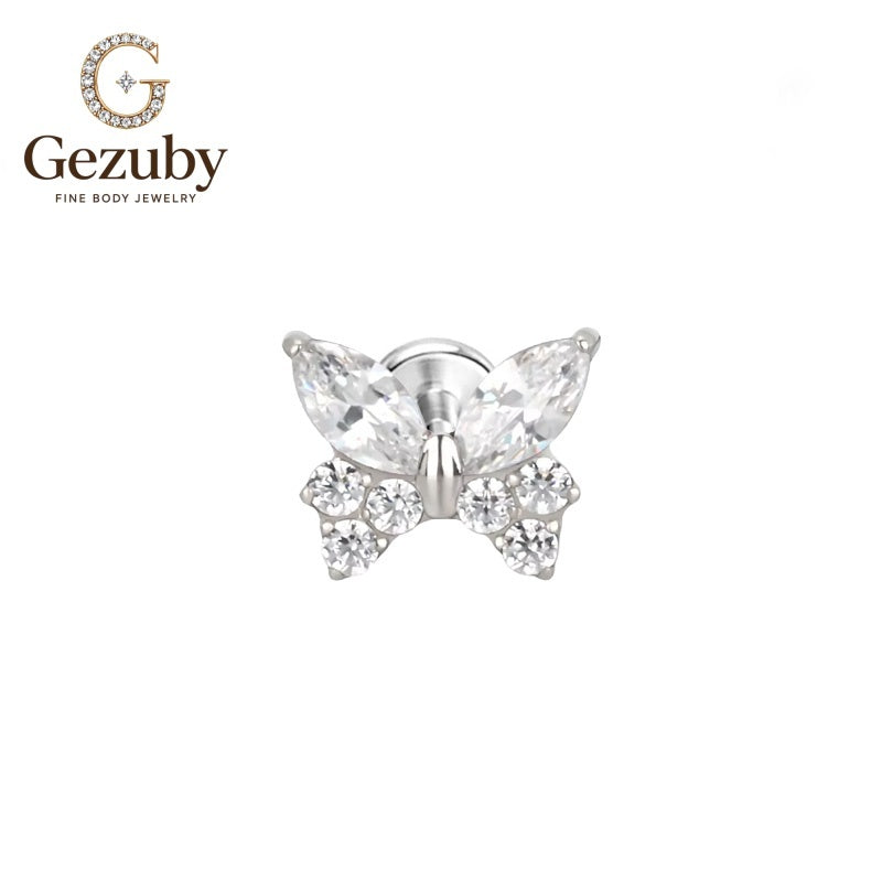 ASTM F136 Titanium Marquise Round Butterfly CZ Labret Stud Nymph Internally Threaded Body Piercing Gold Silver Orbital Rook