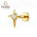 ASTM F136 Titanium Threadless Labret Stud Clear CZ North Star Cartilage Earring Hypoallergenic Gold Silver Conch Helix Flat