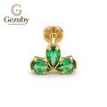 ASTM F136 Titanium Internally Threaded Labret Stud Emerald Green CZ Pear Cut Trinity Cluster Cartilage Earring Hypoallergenic Gold Silver Helix Conch Tragus