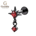 ASTM F136 Titanium Star CZ Dangle Labret Stud Astral Internally Threaded Body Piercing Black Red Flat Helix