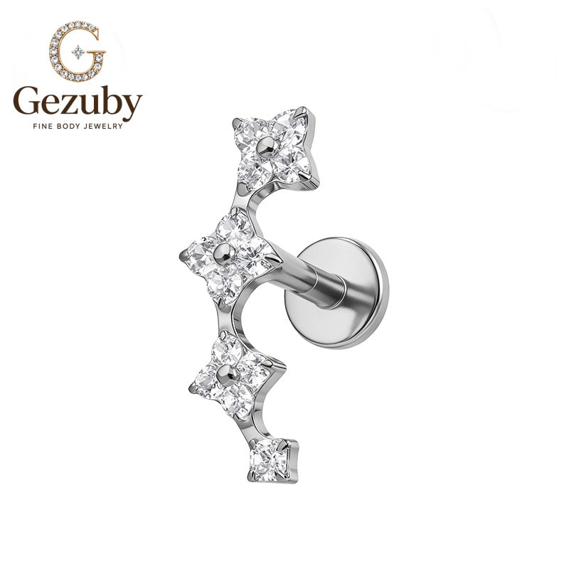 ASTM F136 Titanium Star CZ Cluster Labret Stud Starlit Body Piercing Internally Threaded Gold Silver Outer Conch