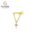 ASTM F136 Titanium Curved Chain Dangle Kite CZ Labret Stud Grace Internally Threaded Body Piercing Gold Silver Daith