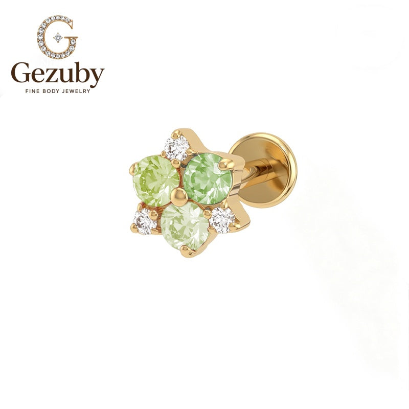 ASTM F136 Titanium Green CZ Cluster Labret Stud Lime Body Piercing Internally Threaded Gold Silver Stack Flat