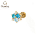 ASTM F136 Titanium Blue CZ Cluster Labret Stud Trio Body Piercing Internally Threaded Gold Silver Auricle Flat