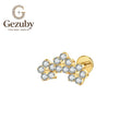 ASTM F136 Titanium Flower Cluster CZ Labret Stud Trellis Body Piercing Internally Threaded Gold Silver Pinna