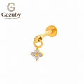 ASTM F136 Titanium Quatrefoil Star Dangle Labret Stud Starlet Internally Threaded Body Piercing Gold Silver Orbital Conch