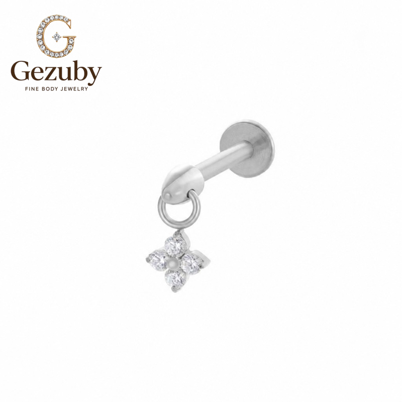 ASTM F136 Titanium Quatrefoil Star Dangle Labret Stud Starlet Internally Threaded Body Piercing Gold Silver Orbital Conch