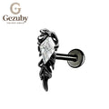 ASTM F136 Titanium Black Feather Kite CZ Labret Stud Shadow Body Piercing Internally Threaded Black Orbital Cartilage