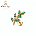 ASTM F136 Titanium Internally Threaded Labret Stud Emerald Green CZ Marquise Olive Branch Climber Cartilage Earring Hypoallergenic Helix Conch