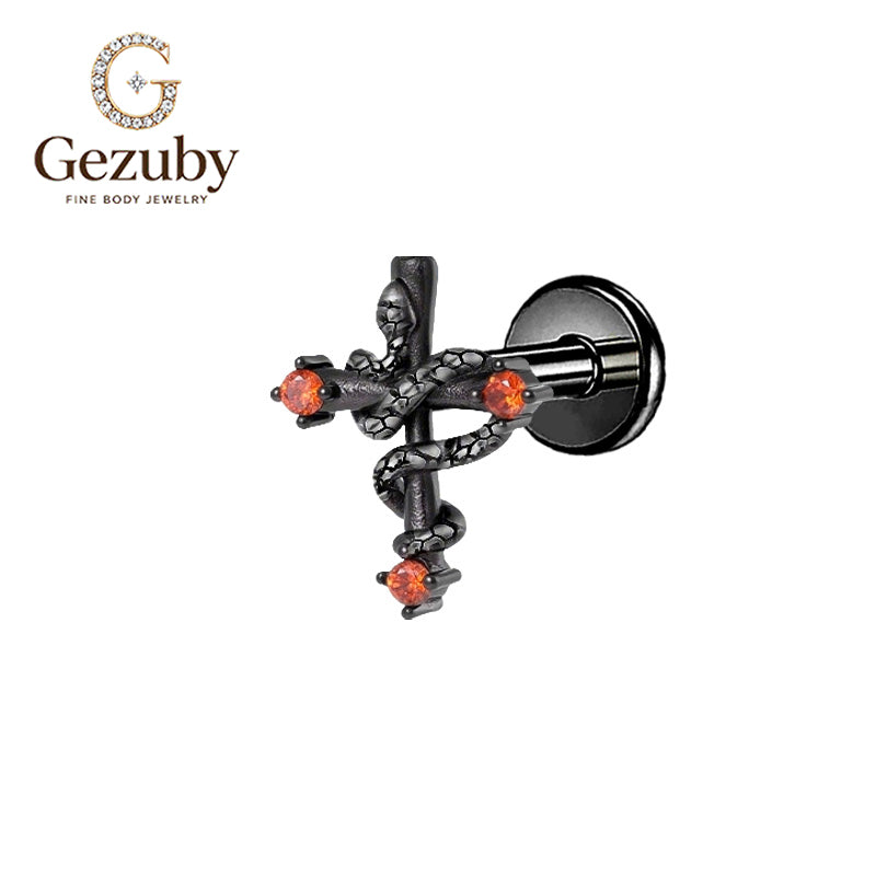 ASTM F136 Titanium Internally Threaded Labret Stud Orange CZ Gothic Snake Cross Cartilage Earring Hypoallergenic Black Conch Helix