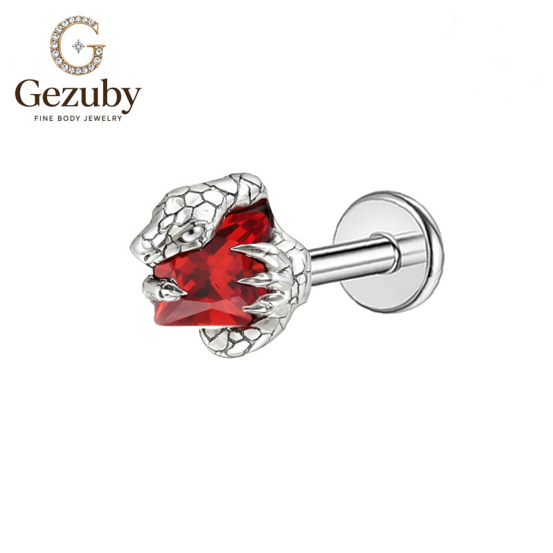 ASTM F136 Titanium Silver Snake Bite Red Heart CZ Labret Stud Viper Body Piercing Internally Threaded Silver Orbital Nostril