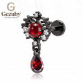 ASTM F136 Titanium Gothic Crest Red Ruby CZ Labret Stud Victorian Body Piercing Internally Threaded Black Auricle Nostril