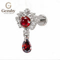 ASTM F136 Titanium Gothic Crest Red Ruby CZ Labret Stud Baroque Body Piercing Internally Threaded Silver Flat Nostril