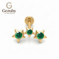 ASTM F136 Titanium Internally Threaded Labret Stud Emerald Green CZ Triple Star Constellation Arc Cartilage Earring Hypoallergenic Gold Silver Helix Conch