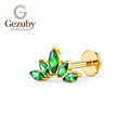 ASTM F136 Titanium Internally Threaded Labret Stud Emerald Green CZ Marquise Fan Crown Cartilage Earring Hypoallergenic Gold Silver Helix Conch