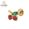 ASTM F136 Titanium Cherry Leaf Red Green CZ Labret Stud Orchard Threadless Body Piercing Gold Silver Orbital Septum