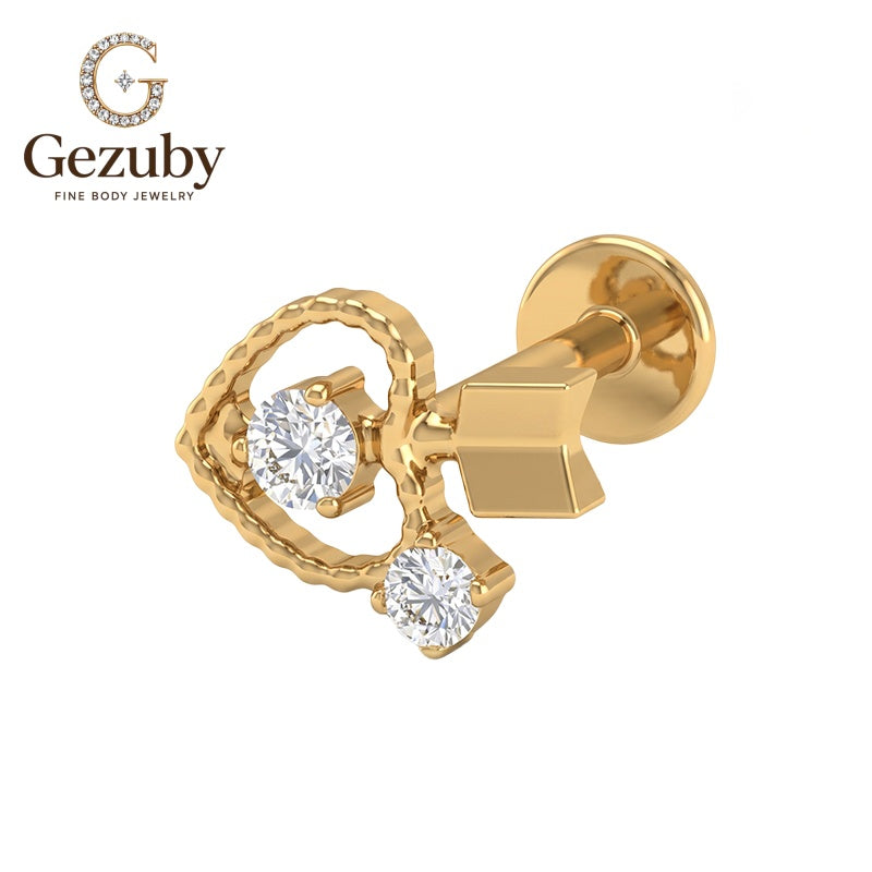 ASTM F136 Titanium Key CZ Crystal Labret Stud Keepsake Threadless Body Piercing Gold Silver Mid Rook