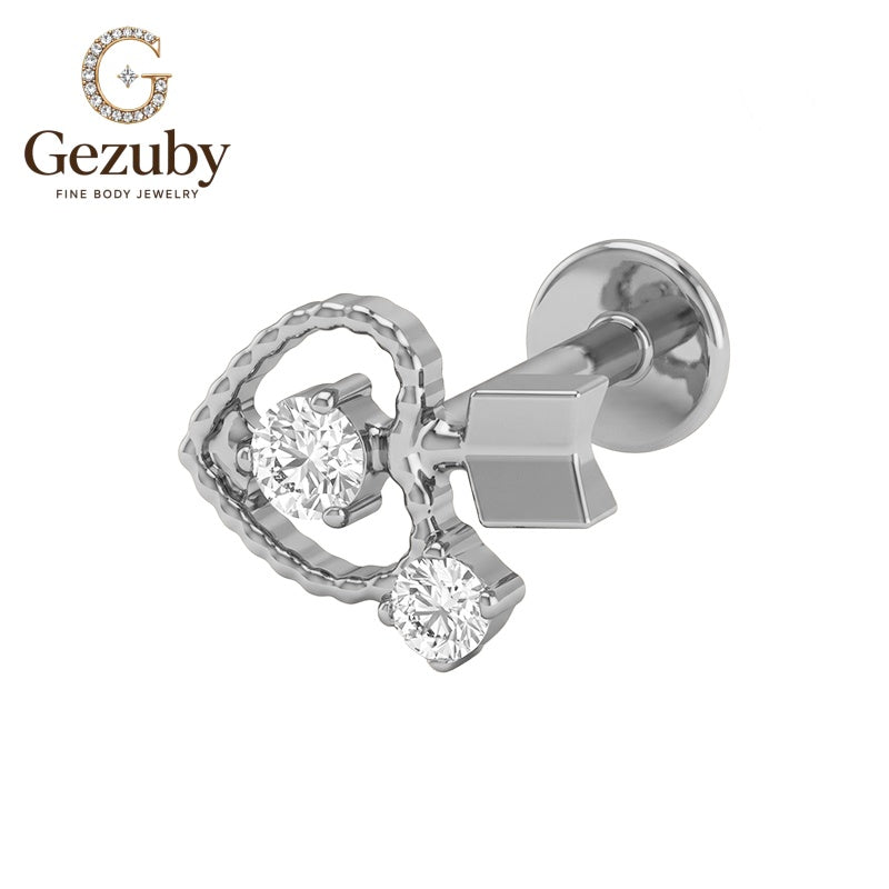 ASTM F136 Titanium Key CZ Crystal Labret Stud Keepsake Threadless Body Piercing Gold Silver Mid Rook