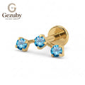 ASTM F136 Titanium Blue Round CZ Labret Stud Lagoon Threadless Body Piercing Gold Silver Cartilage Flat