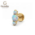 ASTM F136 Titanium Triple White Opal Labret Stud Nacre Threadless Body Piercing Gold Silver Vertical Helix