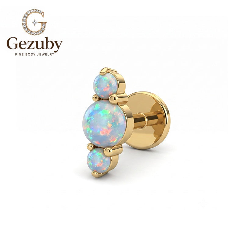 ASTM F136 Titanium Triple White Opal Labret Stud Nacre Threadless Body Piercing Gold Silver Vertical Helix