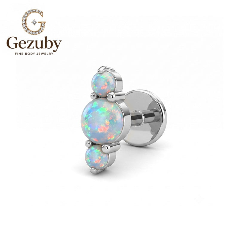 ASTM F136 Titanium Triple White Opal Labret Stud Nacre Threadless Body Piercing Gold Silver Vertical Helix