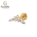ASTM F136 Titanium Threadless Labret Stud Marquise Leaf Cluster CZ Zephyr Cartilage Earring Nickel Free Gold Silver Flat Lobe