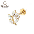 ASTM F136 Titanium Threadless Labret Stud Flower Marquise Leaf CZ Blossom Cartilage Earring Nickel Free Gold Silver Mid Helix