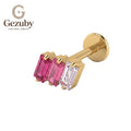 ASTM F136 Titanium Baguette Pink Ombre CZ Labret Stud Sorbet Threadless Body Piercing Gold Silver Snug