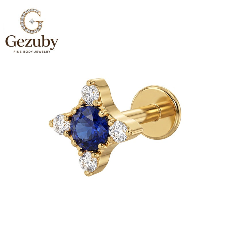 ASTM F136 Titanium Threadless Labret Stud Blue CZ Star Polaris Cartilage Earring Hypoallergenic Gold Silver Rook Daith
