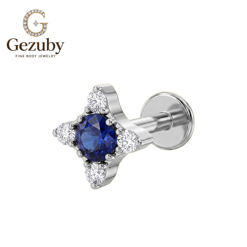 ASTM F136 Titanium Threadless Labret Stud Blue CZ Star Polaris Cartilage Earring Hypoallergenic Gold Silver Rook Daith