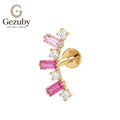 ASTM F136 Titanium Pink Baguette Round CZ Labret Stud Braid Threadless Body Piercing Gold Silver Outer Flat