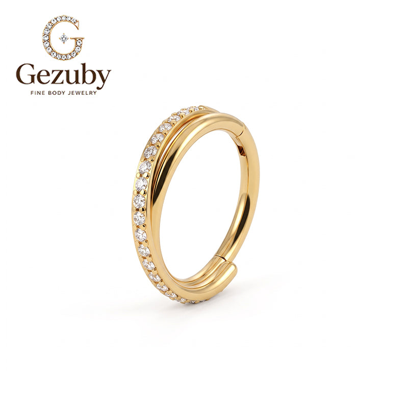 ASTM F136 Titanium Hinged Segment Clicker Ring Pave Clear CZ Teardrop Chevron V-Shape Septum Daith Hoop Hypoallergenic Gold Silver Earring