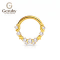 ASTM F136 Titanium Hinged Segment Clicker Ring Celestial Crescent Moon Star Clear CZ Cluster Daith Septum Hoop Hypoallergenic Gold Silver Earring
