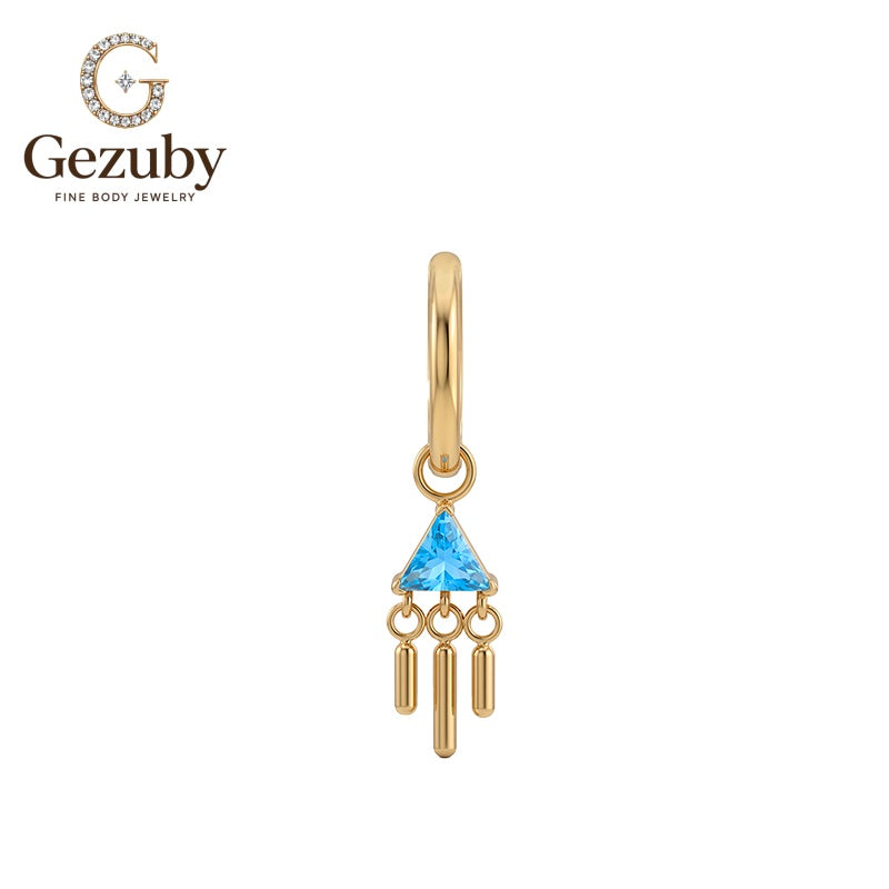 ASTM F136 Titanium Triangle Blue CZ Hoop Charm Dangle Topaz Body Jewelry Gold Silver Rook Stack