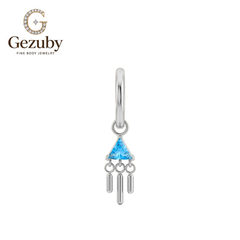ASTM F136 Titanium Triangle Blue CZ Hoop Charm Dangle Topaz Body Jewelry Gold Silver Rook Stack