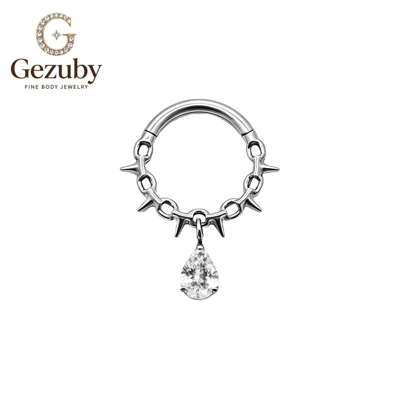 ASTM F136 Titanium Spiked Clicker Hoop Ring Teardrop CZ Crystal Dangle Wild Body Jewelry Gold Silver Rook Tragus